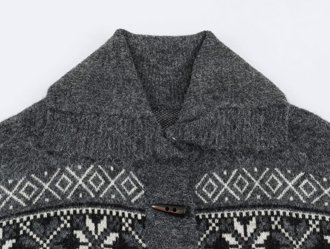 Damen Norwegisch gemusterter Wollmix-Dufflecoat mit Schalkragen und Knebelverschlüssen Nord Taschen