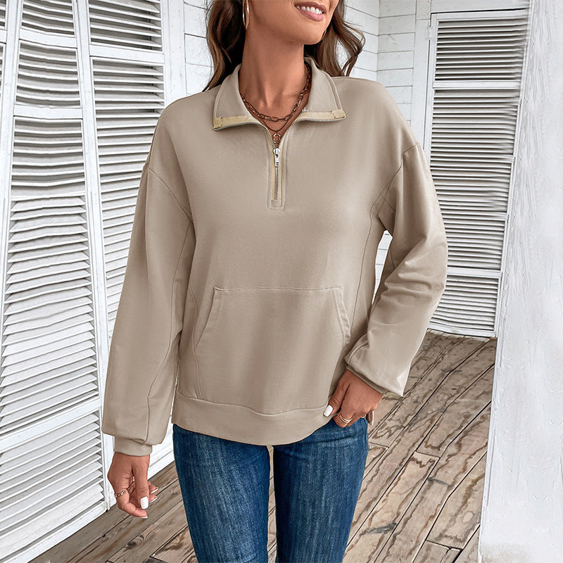 Damen Leichtes Halbzip-Sweatshirt im Relaxed-Fit mit Kängurutasche und Stehkragen Nord Taschen