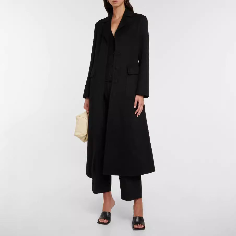 Damen Maxilanger Einreihiger Blazermantel mit cleanem Fall und Klappentaschen Nord Taschen