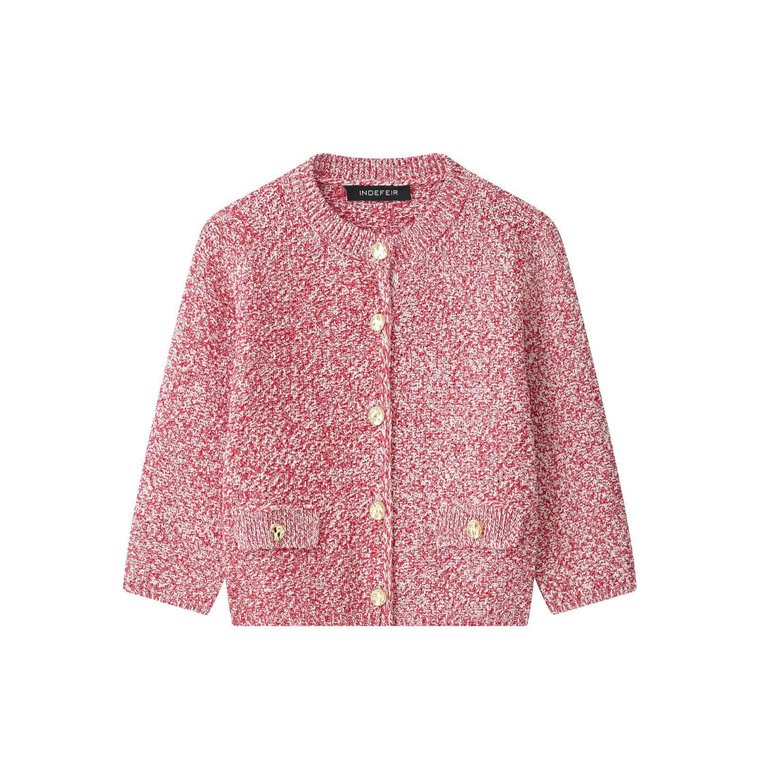 Damen Bouclé-Strickcardigan mit Perlmuttknöpfen und aufgesetzten Taschen Nord Taschen