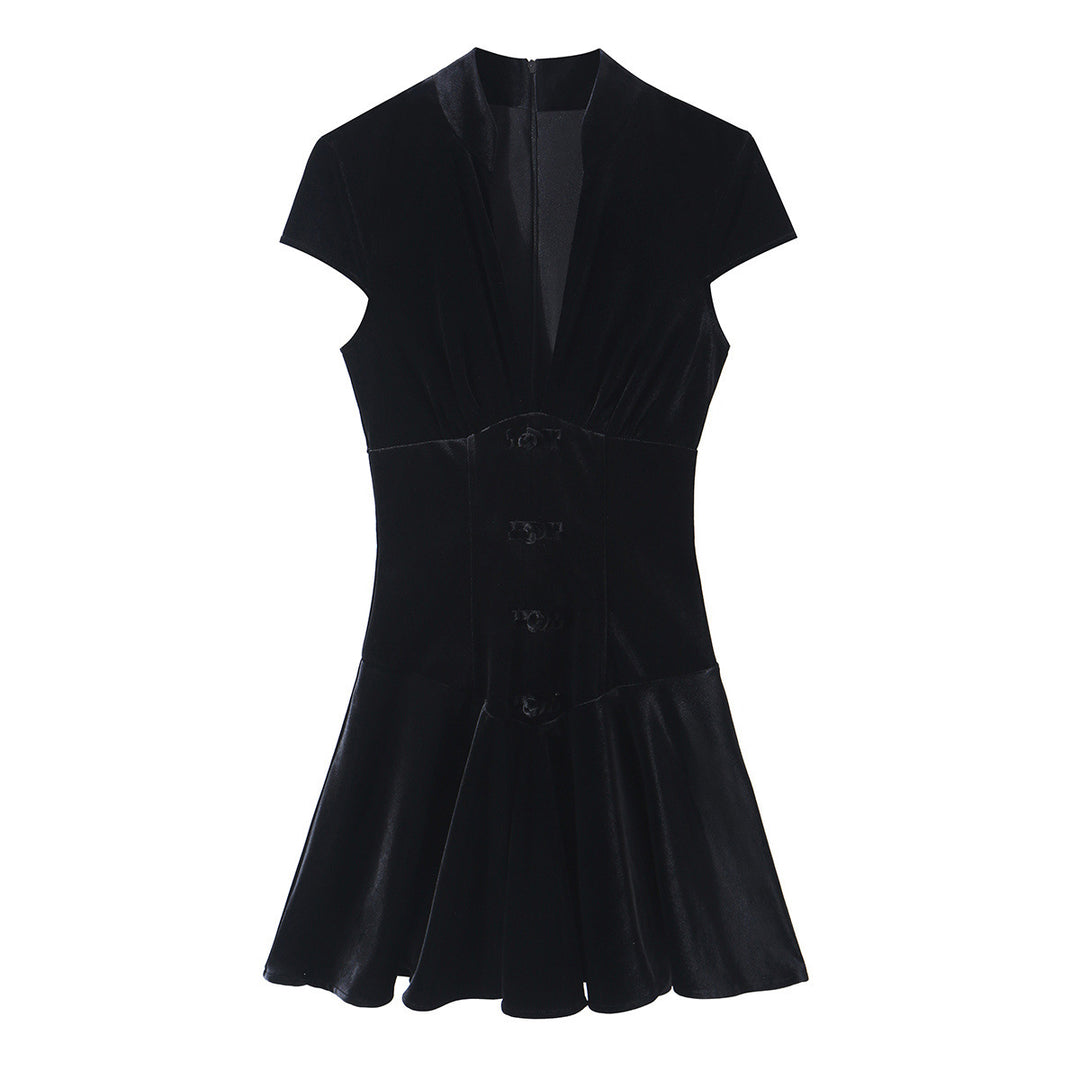 Damen Samt-Minikleid mit taillierter Korsett-Optik und ausgestelltem Rock Nord Taschen