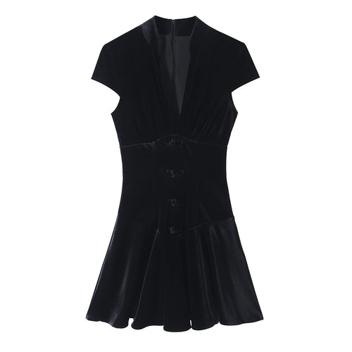 Damen Samt-Minikleid mit taillierter Korsett-Optik und ausgestelltem Rock Nord Taschen