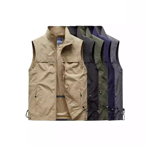 Herren Ultraleichte Outdoor-Utility-Weste mit Mesh‑Futter, Windschutzkragen und Kordelzug Nord Taschen