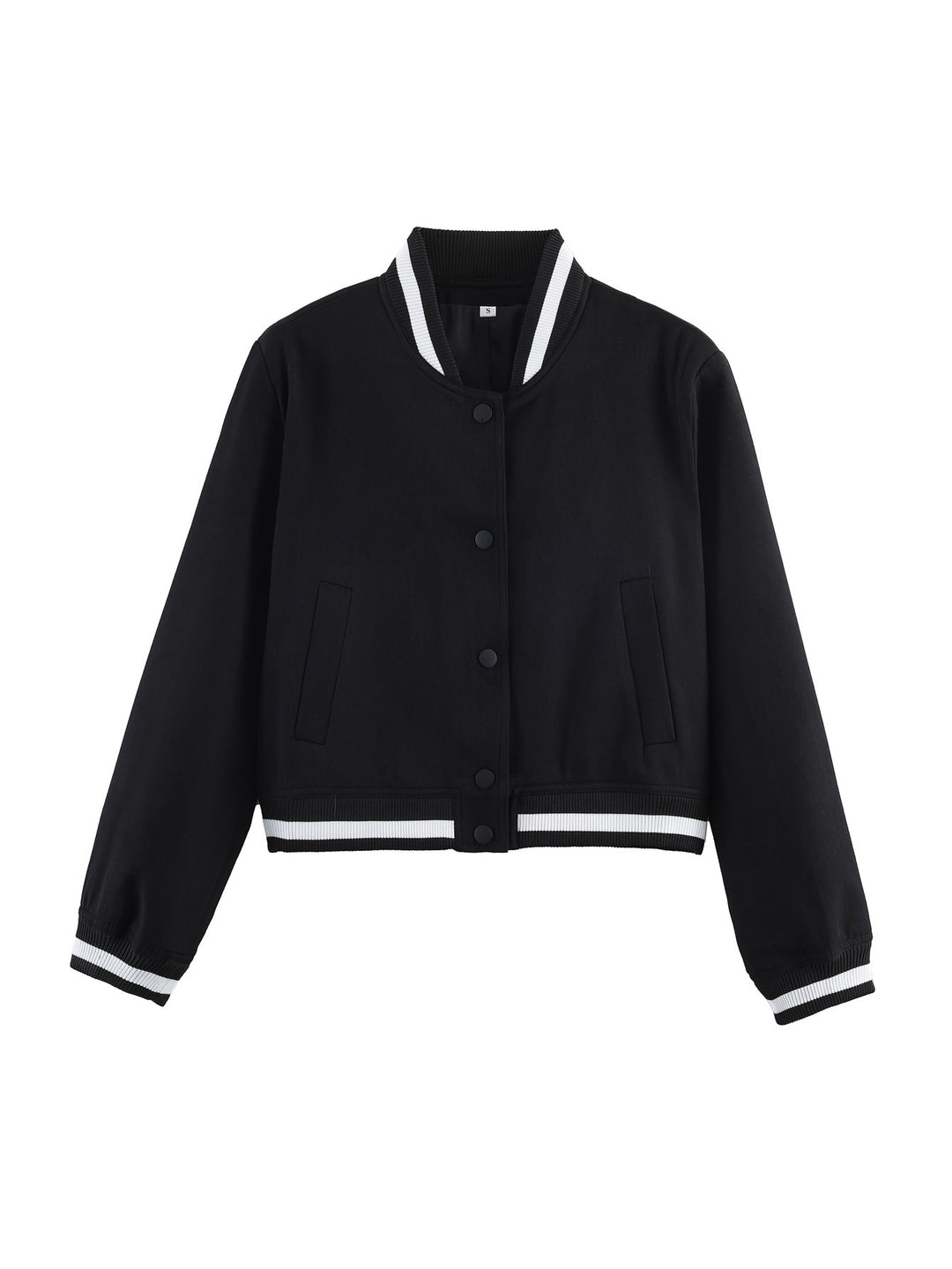 Damen Varsity‑Bomberjacke im Cropped‑Boxy‑Schnitt mit gestreiften Rippbündchen Nord Taschen
