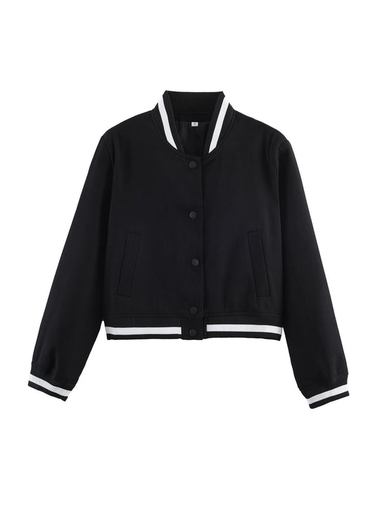 Damen Varsity‑Bomberjacke im Cropped‑Boxy‑Schnitt mit gestreiften Rippbündchen Nord Taschen