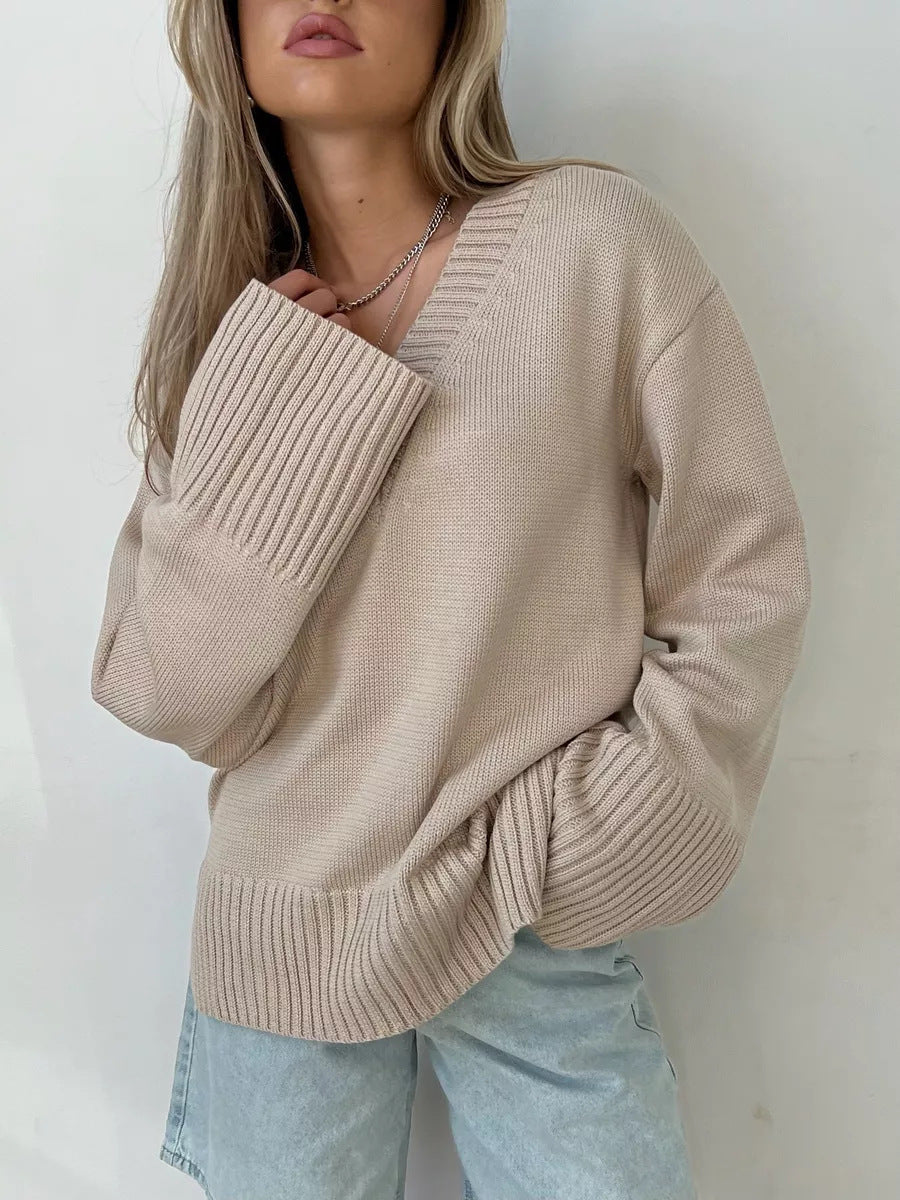 Damen V-Ausschnitt Pullover aus weichem Strick