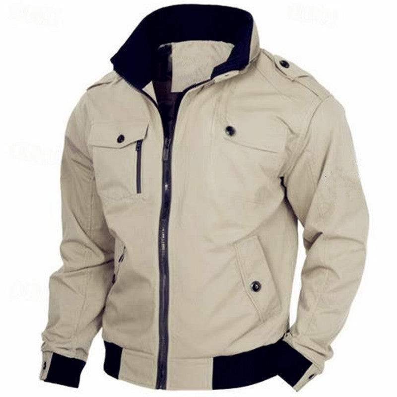 Herren Canvas-Field-Bomberjacke mit Stehkragen, Epauletten und Rippbündchen Nord Taschen