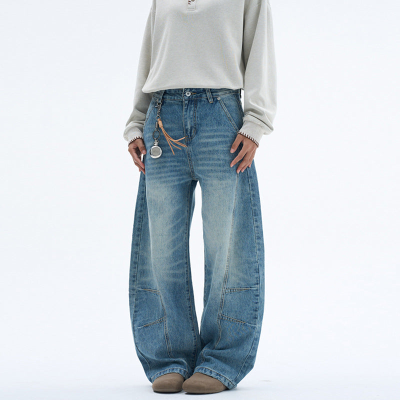 Damen Extraweite Palazzodenim-Jeans mit hoher Bundlinie, Paneelnähten und weitem Saum Nord Taschen