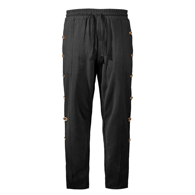 Herren Relaxed-Fit Freizeithose mit seitlichen Zierknopfleisten, elastischem Bund und Kordelzug Nord Taschen