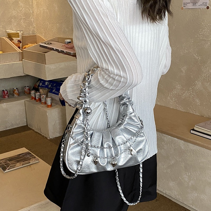 Damen Designer Umhängetasche mit elastischem Trageriemen und Funkelelementen Nord Taschen