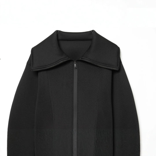Damen Gekürzte strukturierte Jacke im Neopren‑Look mit weitem Schalkragen Nord Taschen