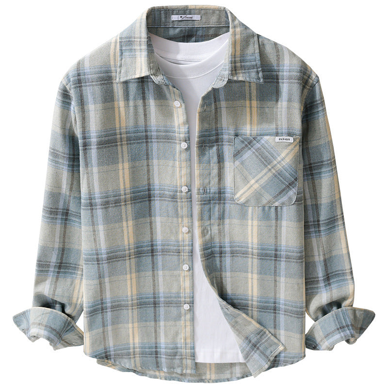 Herren Kariertes Leichtes Flanell-Overshirt mit Brusttasche und Relaxed-Fit Nord Taschen