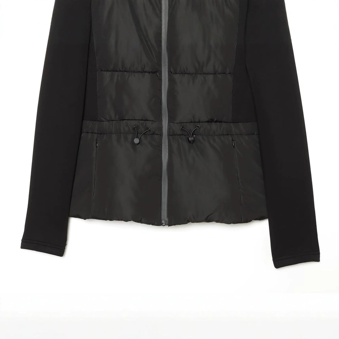 Damen Kurzjacke im Materialmix mit gesteppter Front, Kapuze und taillierendem Tunnelzug Nord Taschen