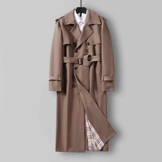 Damen Eleganter lang geschnittener Wollmix-Trenchcoat mit doppelreihiger Knopfleiste und Bindegürtel Nord Taschen