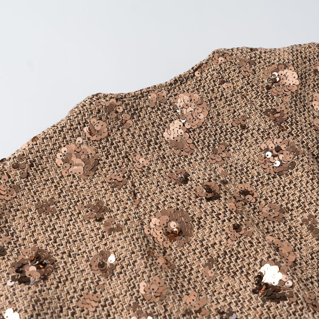 Damen Ärmellose Glitzer-Tweed-Weste mit Wickeloptik und Paillettenbesatz Nord Taschen