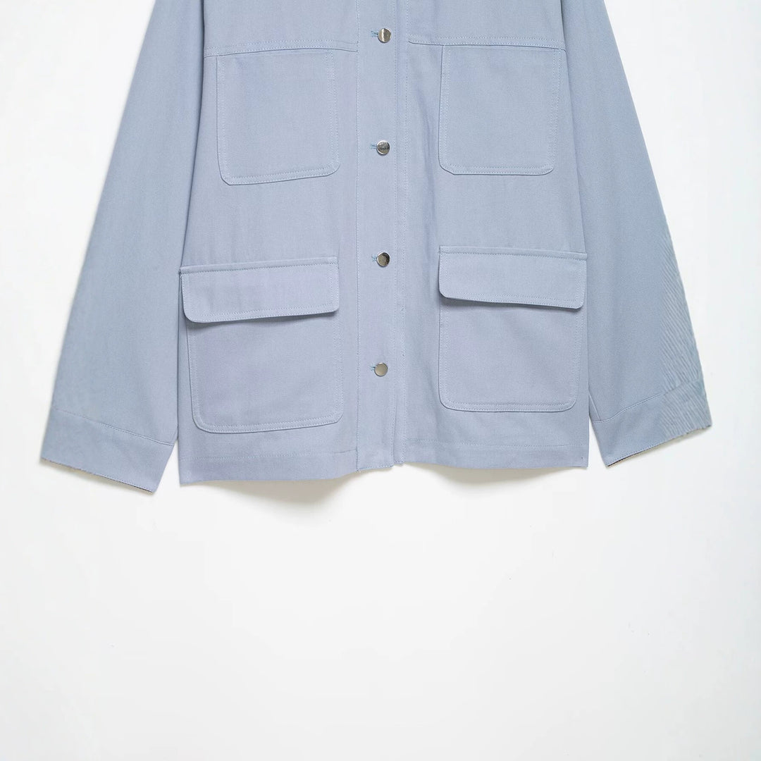 Damen Oversized Utility-Jacke mit Cordkragen und aufgesetzten Taschen Nord Taschen