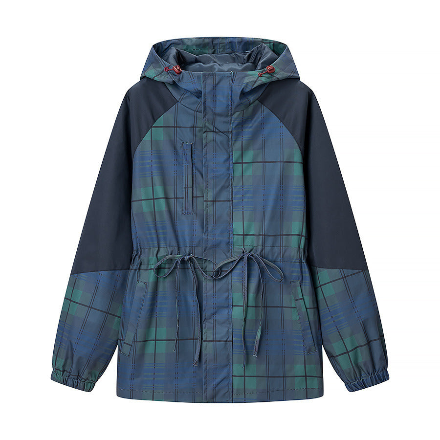 Damen Leichte Kapuzenjacke im Parka-Stil mit Kordelzug und Karomuster Nord Taschen