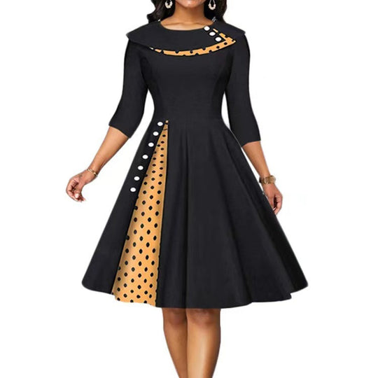 Damen Vintage Elegantes Kleid mit einzigartigem Polka-Dot-Design und ausgestelltem Rock