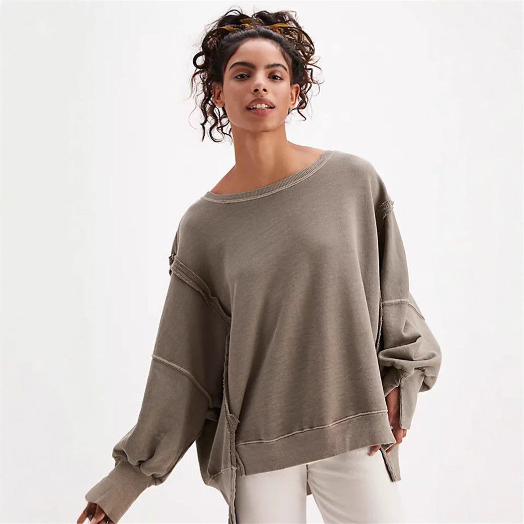 Damen oversized Sweatshirt mit Ballonärmeln, offenen Saumnähten und seitlichen Schlitzen Vittorelli