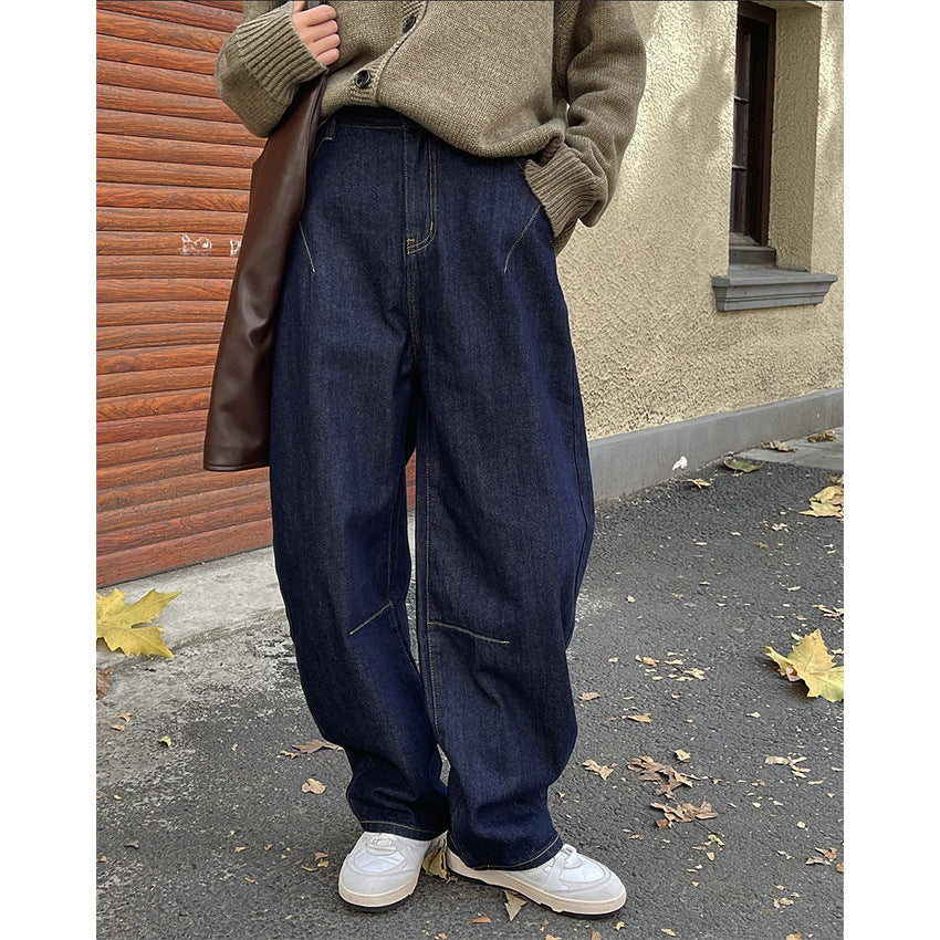 Damen Weite Baggy-Jeans im Relaxed-Fit mit hoher Taille und markanten Nahtdetails Nord Taschen