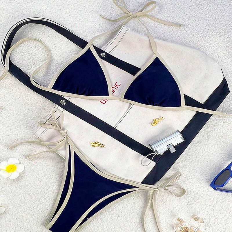 Damen Triangel-Bikini mit verspieltem Schnürdesign