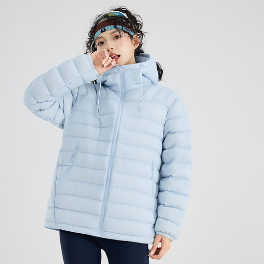 Damen Ultraleichte gesteppte Thermokapuzenjacke mit Horizontalsteppung und Reißverschlusstaschen Nord Taschen