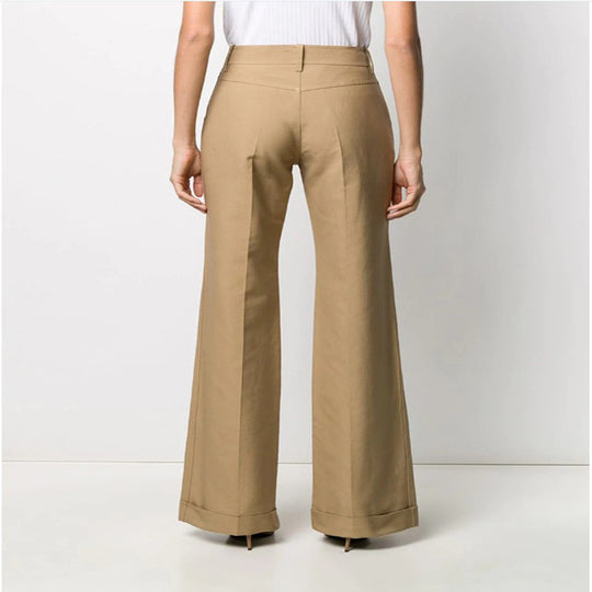 Damen Hochtaillierte Weite Tailoring‑Hose mit Bügelfalte und Aufschlag Nord Taschen