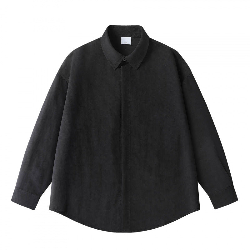 Unisex Oversize Leinenhemd mit verdeckter Knopfleiste und überschnittener Schulter Nord Taschen