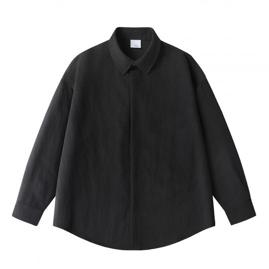 Unisex Oversize Leinenhemd mit verdeckter Knopfleiste und überschnittener Schulter Nord Taschen