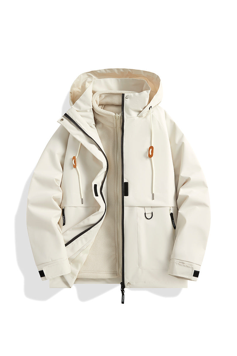 Herren Mehrlagige Softshell-Utilityjacke mit integriertem Fleece-Innenjackett, Kordelzugkapuze und Multifunktions-Taschen Nord Taschen