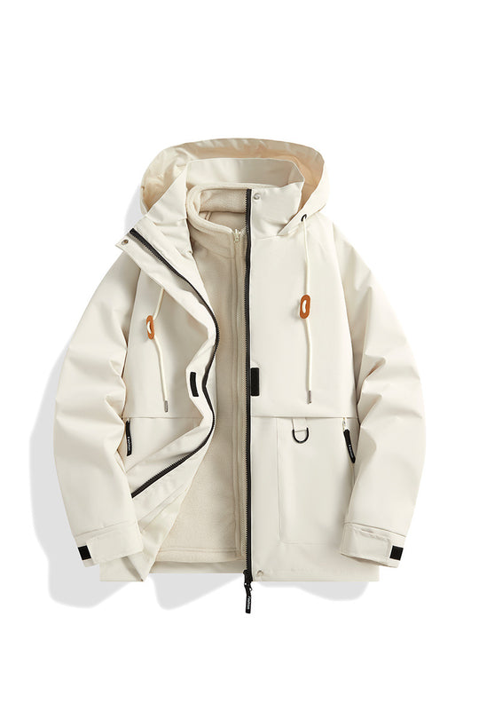 Herren Mehrlagige Softshell-Utilityjacke mit integriertem Fleece-Innenjackett, Kordelzugkapuze und Multifunktions-Taschen Nord Taschen