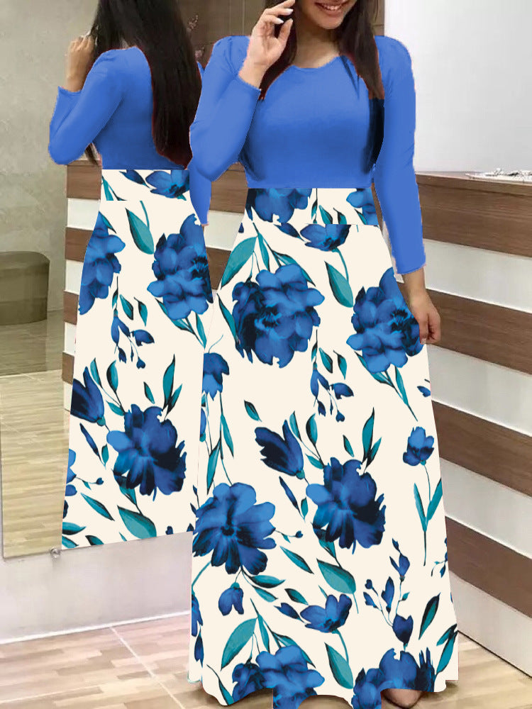 Damen Fließender Maxirock mit hoher Taille und großem Blumenprint Nord Taschen