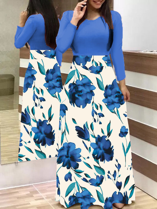 Damen Fließender Maxirock mit hoher Taille und großem Blumenprint Nord Taschen