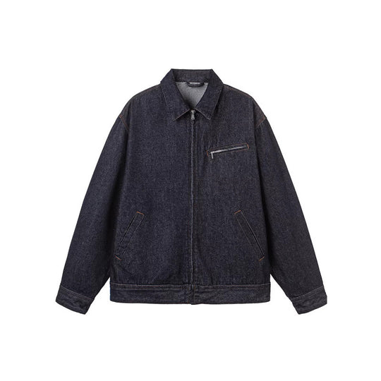 Herren Boxy-Denimjacke mit durchgehendem Reißverschluss, Brust-Reißverschlusstasche und Hemdkragen Nord Taschen