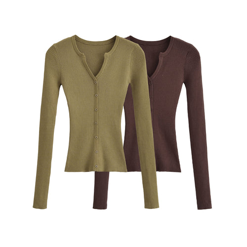 Damen Gerippte Feinstrick-Cardigan mit tiefem V-Ausschnitt und Knopfleiste Nord Taschen