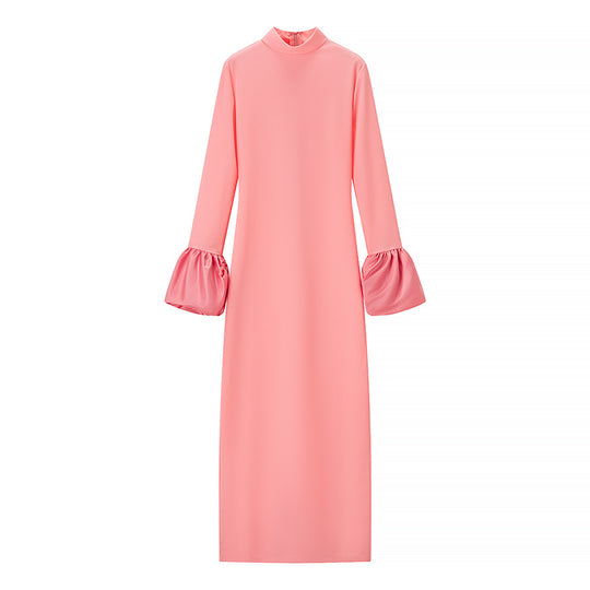 Damen Maxikleid mit Stehkragen und gerafften Volantärmeln Nord Taschen