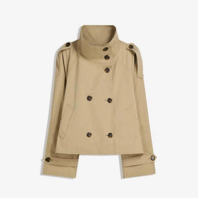 Damen Kurz geschnittener Trench‑Cape mit abnehmbaren Ärmeln, Stehkragen und Doppelreiher Nord Taschen