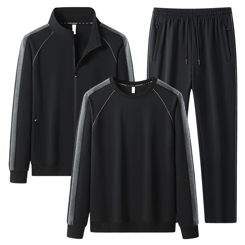 Herren Dreiteiliges Freizeit-Trainingsanzug-Set aus weichem French-Terry mit Reißverschlussjacke, Rundhals-Sweatshirt & Kordel-Jogginghose Nord Taschen