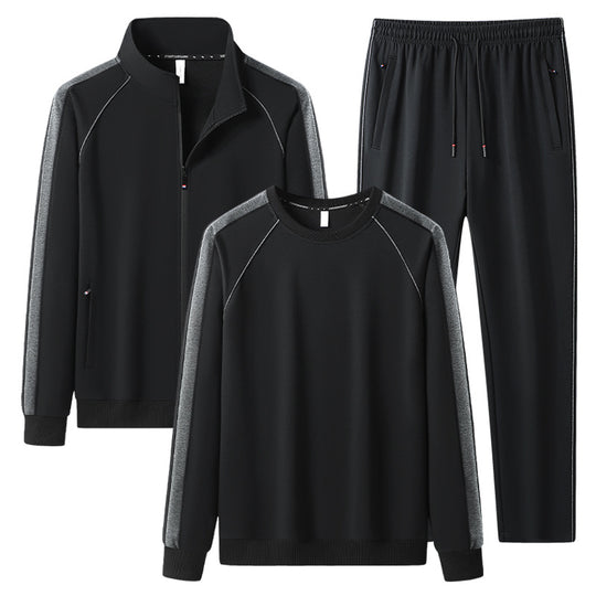 Herren Dreiteiliges Freizeit-Trainingsanzug-Set aus weichem French-Terry mit Reißverschlussjacke, Rundhals-Sweatshirt & Kordel-Jogginghose Nord Taschen