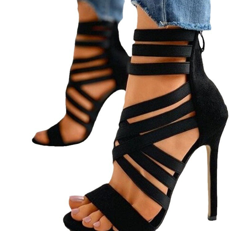 Damen elegante High Heel Sandaletten mit raffinierten Schnürdetails