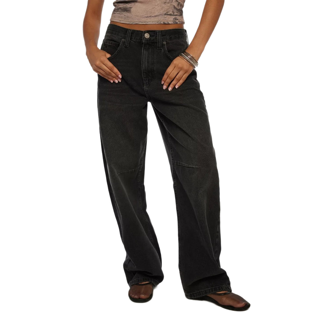 Damen hochgeschnittene weite Denimhose mit Kniepasse und extra weitem Bein Nord Taschen