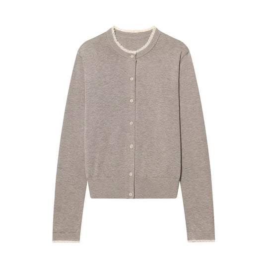 Damen Klassischer Feinstrick-Cardigan mit zarter Spitzenkante Nord Taschen