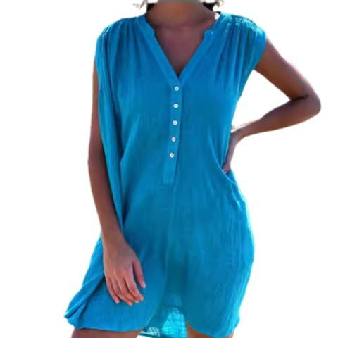 Damen lässiges Strandkleid mit Knopfdetails