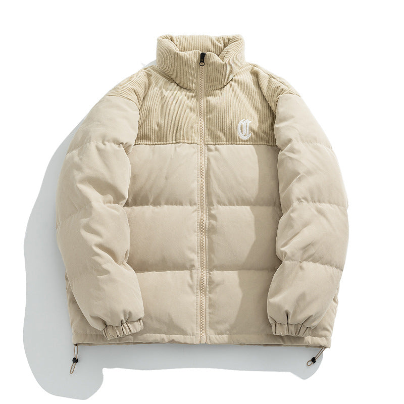 Damen Kurz geschnittene wattierte Steppjacke mit Cord-Schulterbesatz und hohem Stehkragen Nord Taschen