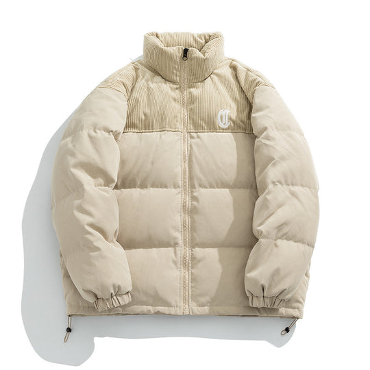 Damen Kurz geschnittene wattierte Steppjacke mit Cord-Schulterbesatz und hohem Stehkragen Nord Taschen