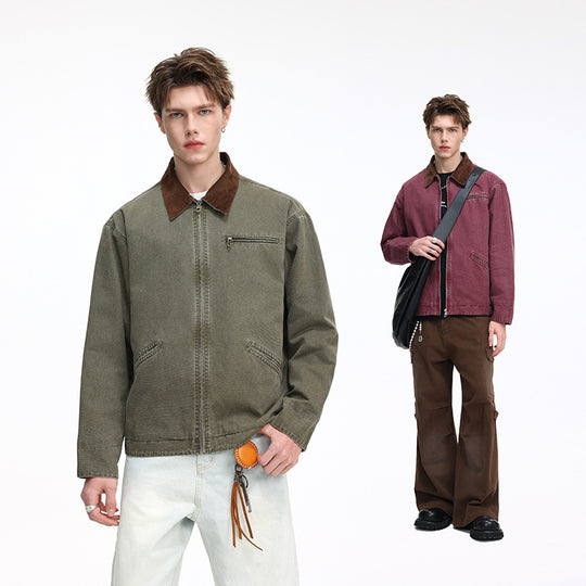 Herren Freizeitjacke aus gewaschenem Baumwollcanvas mit Cordkragen und Reißverschluss-Tasche Nord Taschen