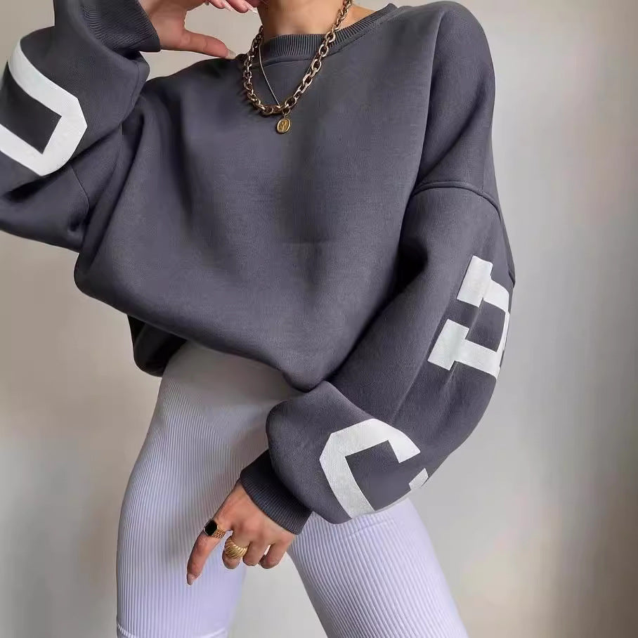 Damen Oversized Sweatshirt mit Blockprint-Ärmeln und weitem Drop-Shoulder-Schnitt Nord Taschen