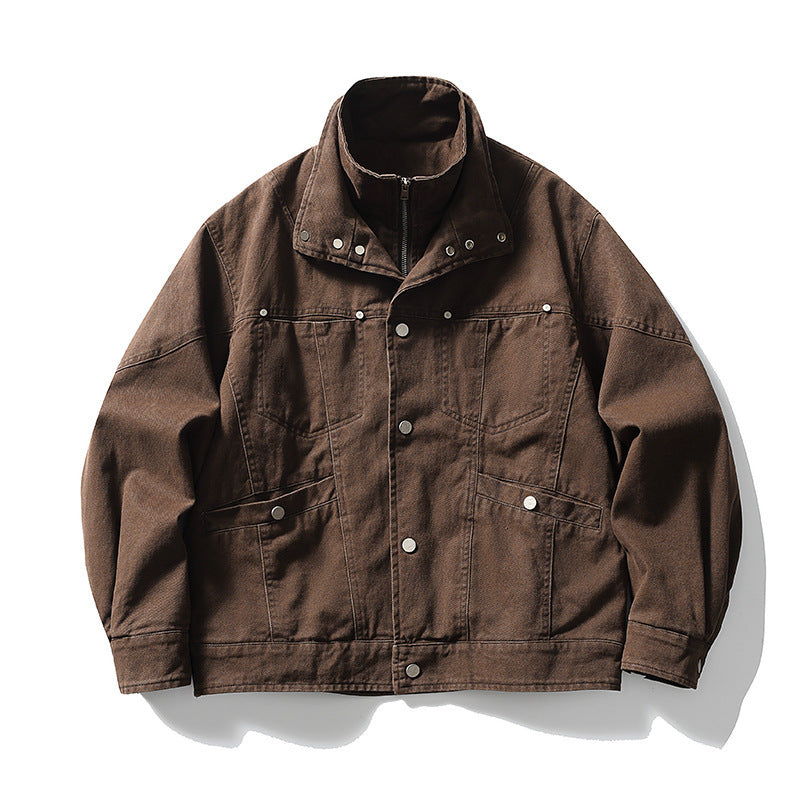 Herren Oversize-Canvasjacke mit Stehkragen, Druckknopf-Front und verdecktem Reißverschlussinneneinsatz Nord Taschen