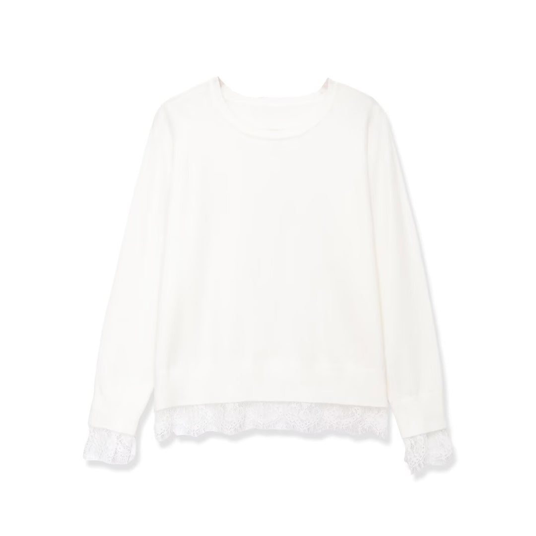 Damen Oversize Baumwollpullover mit Spitzenbesatz Nord Taschen