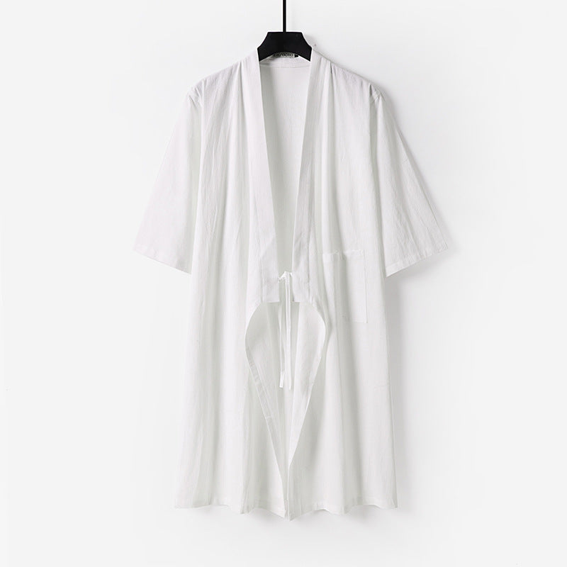 Unisex Oversize Kimono-Mantel aus Baumwollmischung mit Bindeband und Dreiviertelärmeln Nord Taschen
